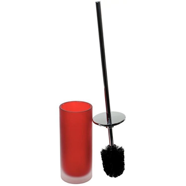 Toilet Brush Holder Red Glass and Polished Chrome Steel